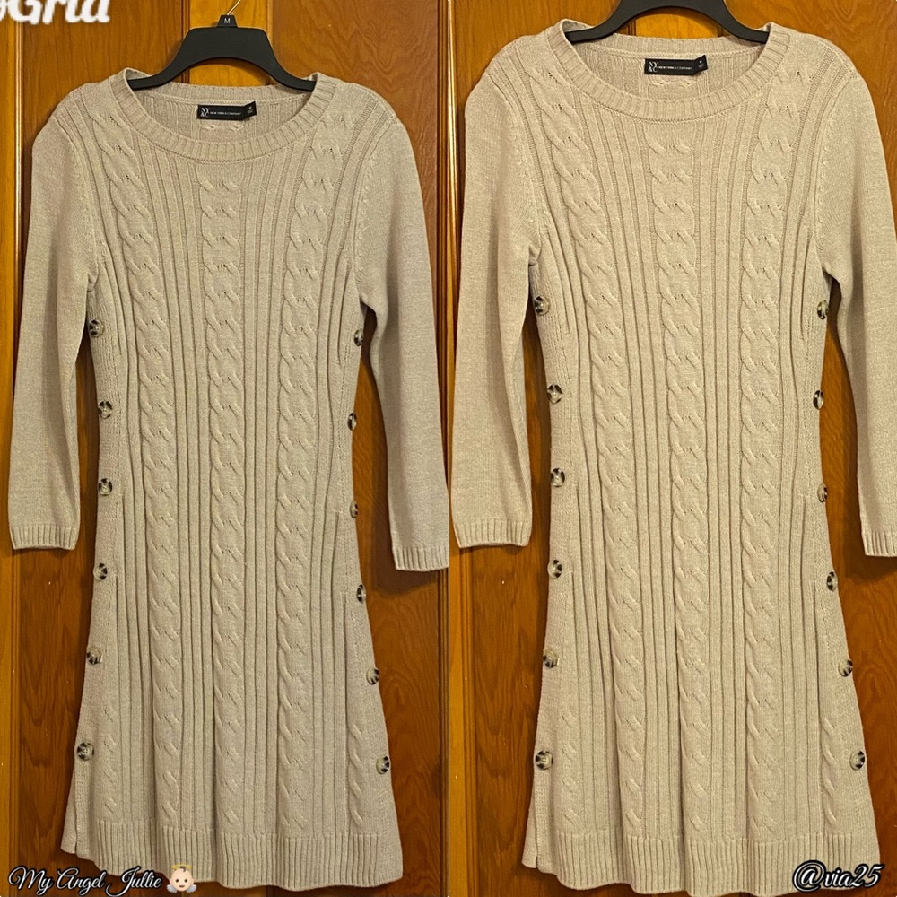 New York & Company Cable-Knit Neck Sweater Dress Size: Medium
